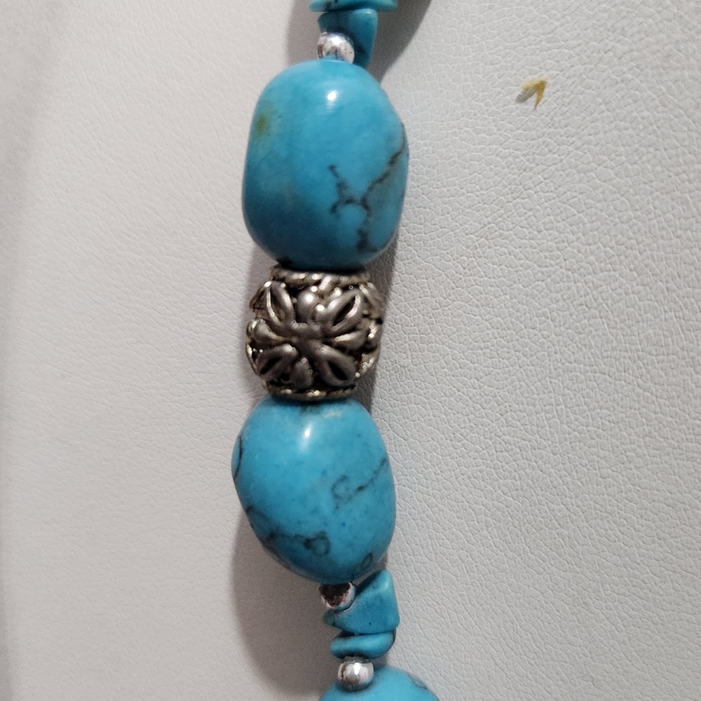 VINTAGE Turquoise Beaded Necklace Sterling Silver - Picture 4 of 7